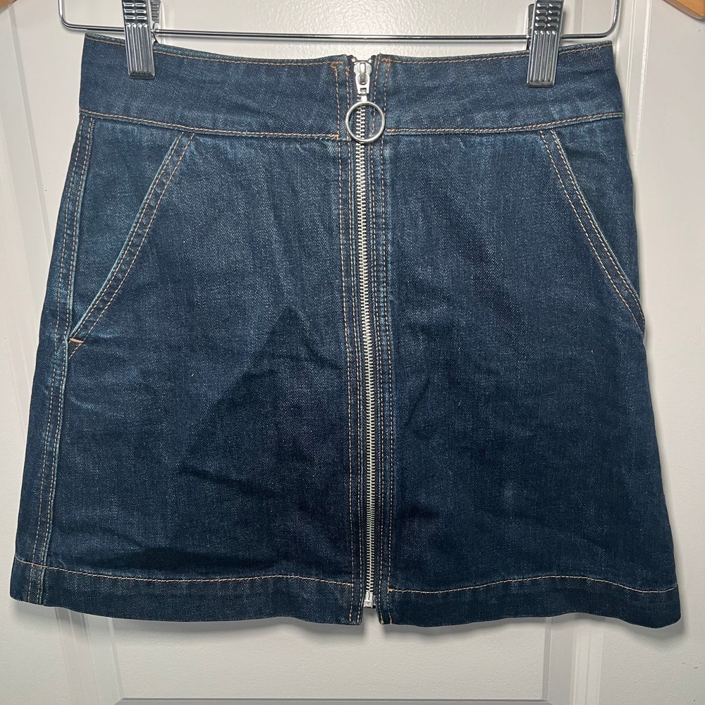 Women's Topshop  Moto Dark Wash Front Zip Denim Mini Skirt Size S